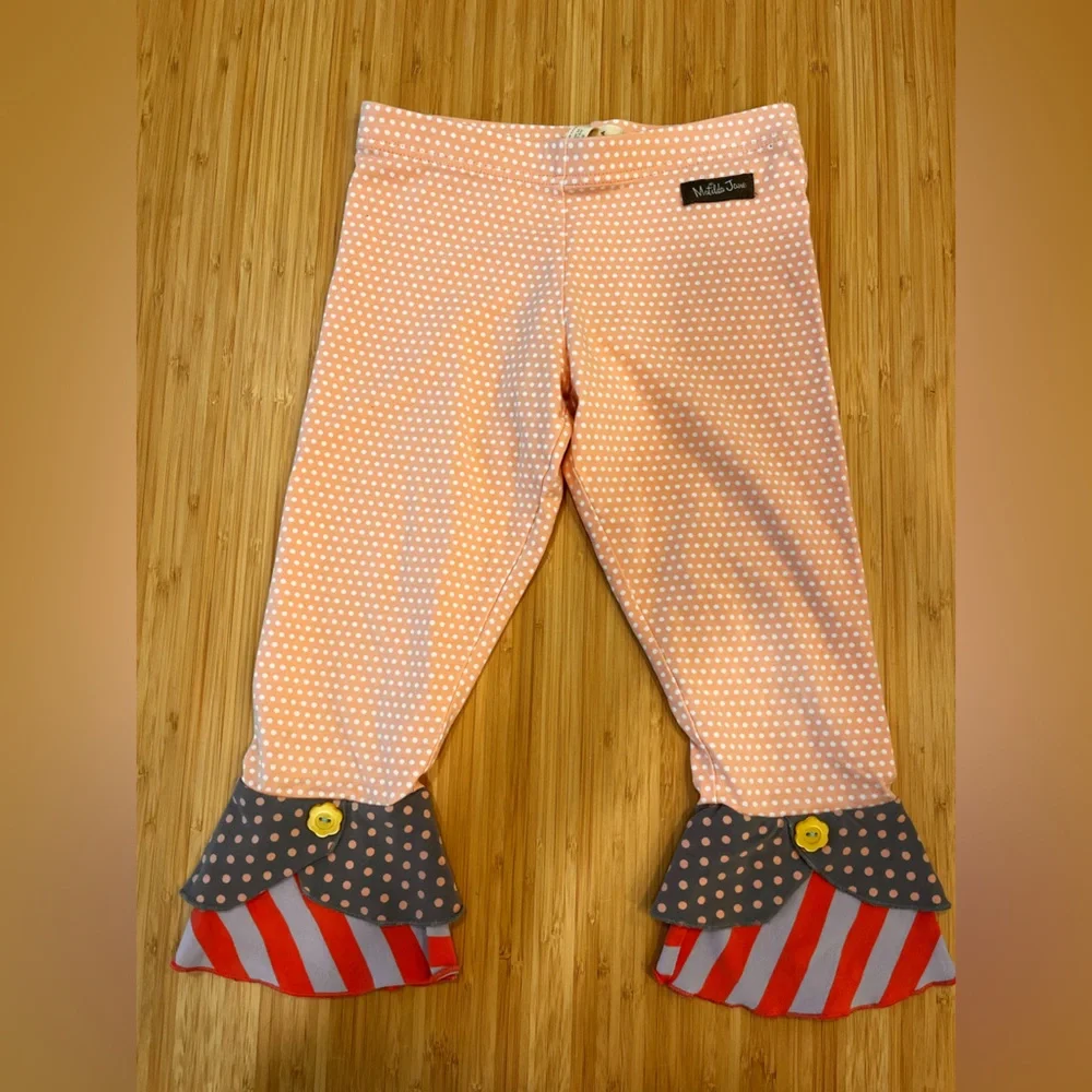 Matilda Jane Scrappy Leggings Girls Sz 6 Pants Ruffled Hem Boutique Polka Dot - Picture 1 of 6